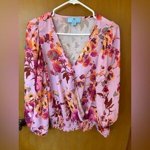 CeCe Pink and Orange Floral Blouse